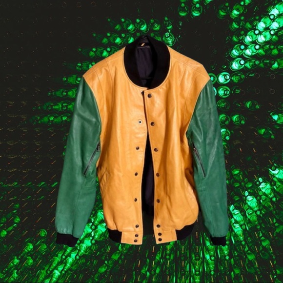 1990's Inspired Color Block Leather Jacket M/L